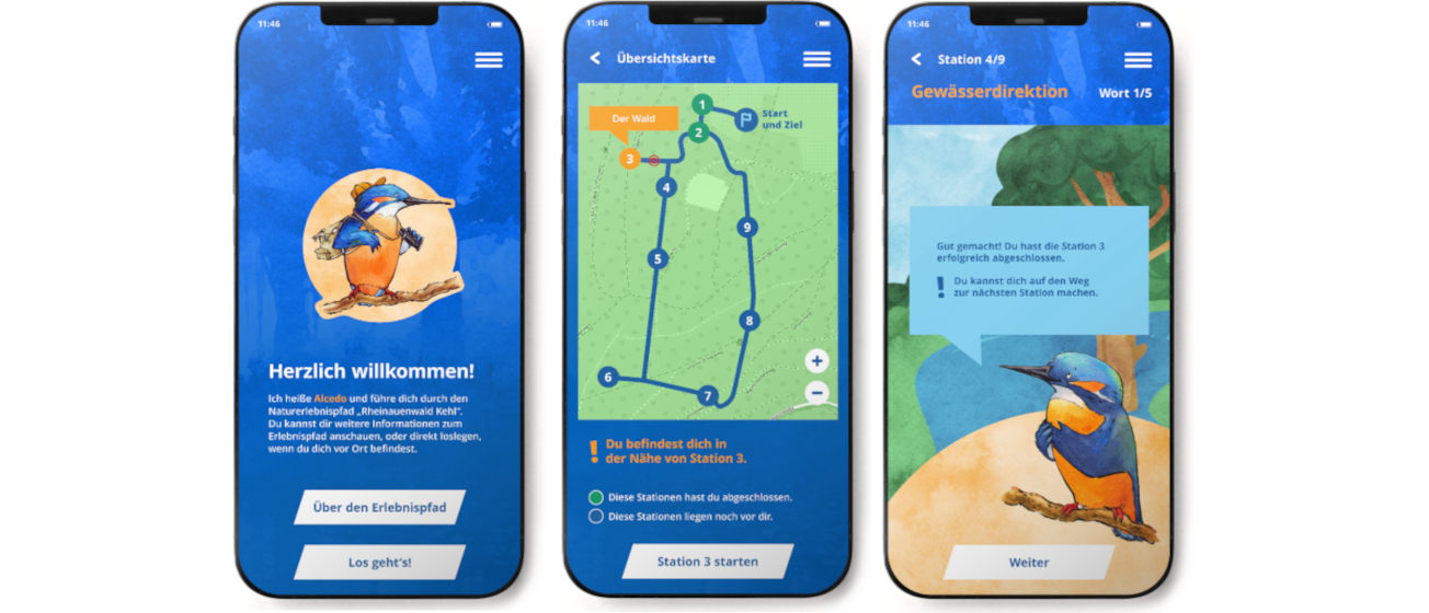 Drei Beispiele aus der App Auenwald Kehl